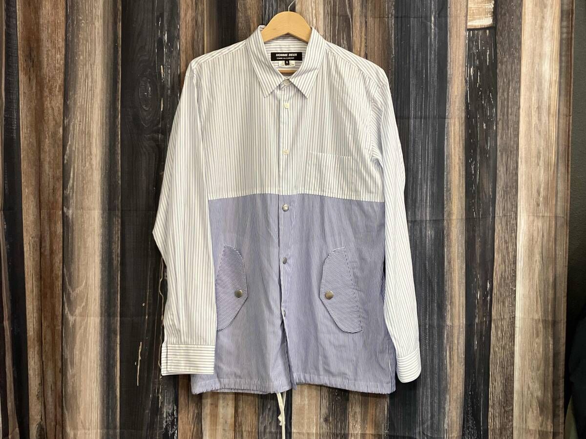 COMME des GARCONS HOMME DEUX コムデギャルソン オムドゥ 袖ドローコードストライプ切替シャツ 25AW サイズM カラーライトブルー