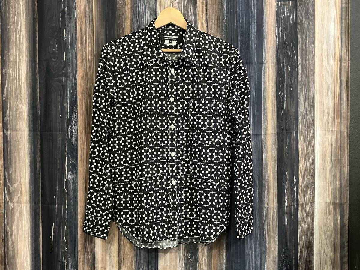 COMME des GARÇONS HOMME DEUX コムデギャルソン・オムドゥ モノトーン総柄コットンシャツ シャツ サイズXS カラーブラック