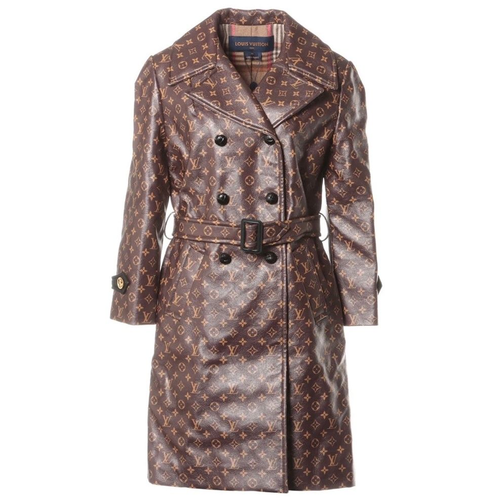 未使用品 LOUIS VUITTON ルイ・ヴィトン 現行 2020年 トレンチコート モノグラム レザー 金ボタン ベルト付き サイズ40