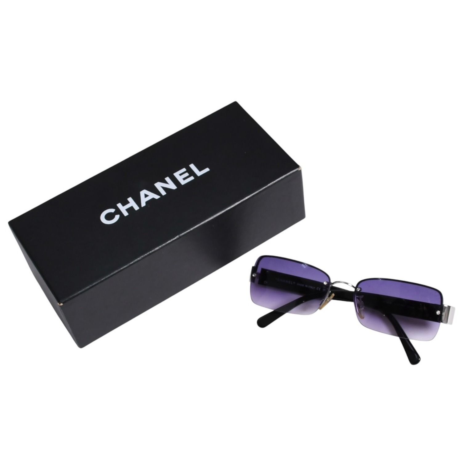 CHANEL シャネル ハーフリム サングラス アイウェア 4130-B c.127/8G サイズ56□16 135 ココマーク ラインストーン 美品 中古 4a003732