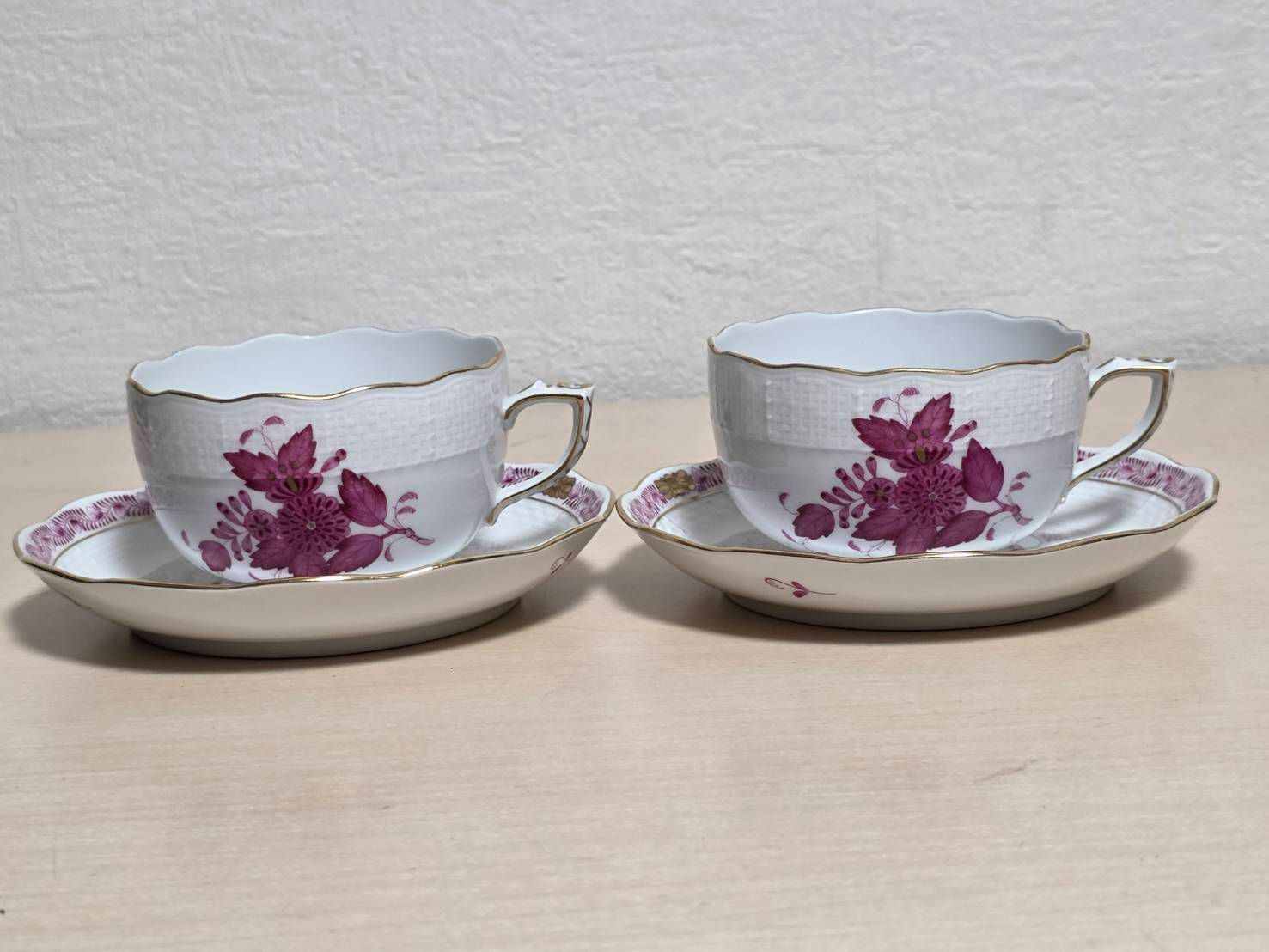 R80611 美品 HEREND ヘレンド アポニーピンク ティーカップ＆ソーサー 2客セット ペア 金彩