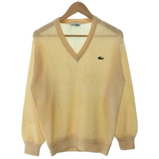 【中古】 LACOSTE セーター 70s vintage 70年代 OLD 長袖 ニット トップス Vネック 無地 ワンポイント 古着 /1904