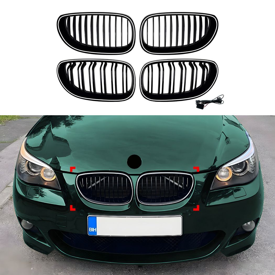 ビーエムダブリュー BMW 5シリーズ 5 Series E60 E61 2004-2010対応 LED発光フロントグリル バンパー部装着 ABS製 シングルバー ダブルバー ブラック仕様 フロントフェイスを引き締めるスポーティ外装パーツ ドレスアップ用品
