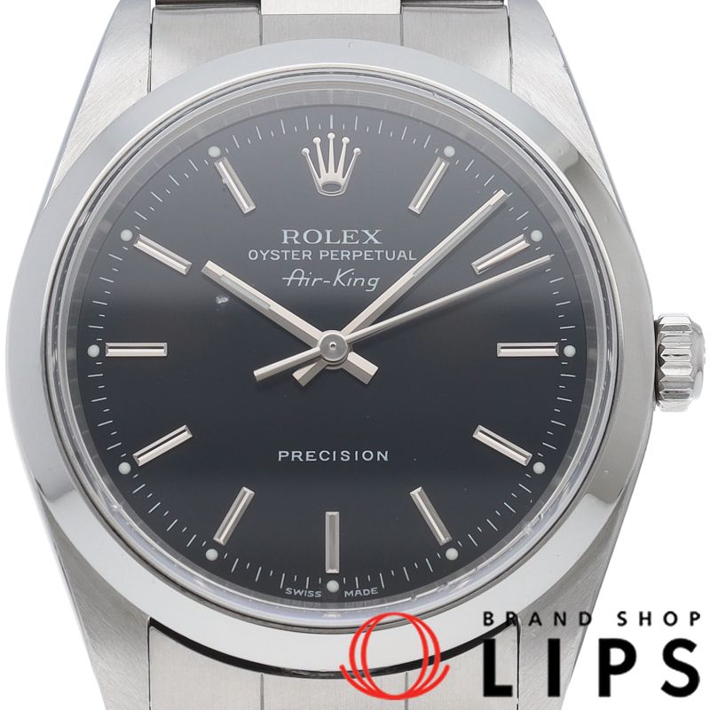 ロレックス Rolex 腕時計 エアキング 14000M K番 2001年 ブラック文字盤 夜光針・インデックス SS 自動巻き 【OH済み】 【箱・保付き】 【中古】 ロレックス エアキング 14000M(K) 箱 保証書 SS メンズ時計 ブラック