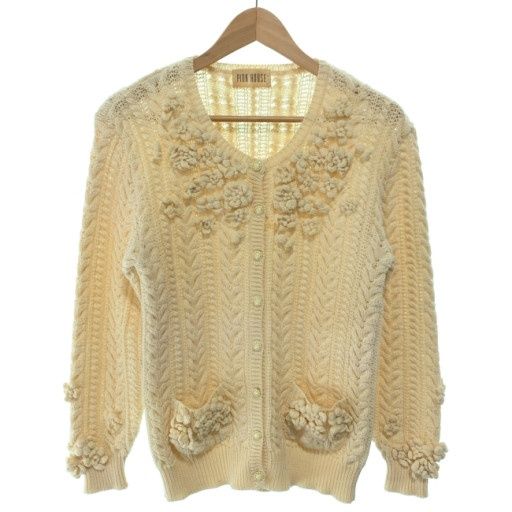 【中古】　PINK HOUSE　カーディガンセーター　長袖　クルーネック　フルボタン　花柄　古着　/1906