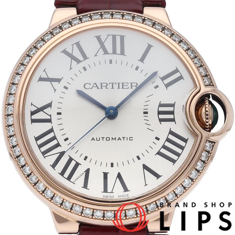 カルティエ バロンブルー ドゥ カルティエ ウォッチ 36mm ダイヤベゼル WJBB0034 保証書 K18PG/革 メンズ時計