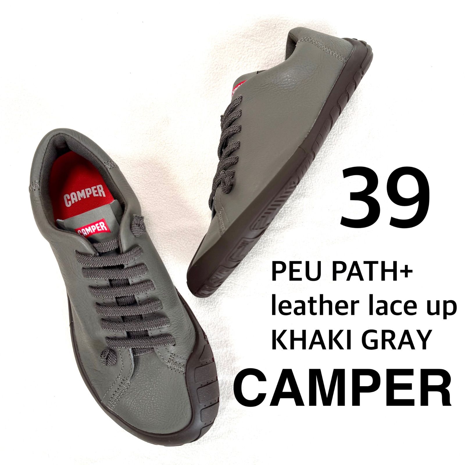 【新品未使用・39】カンペール ペウパスプラス PEU PATH+ レザー スニーカー カーキ レースアップ CAMPER