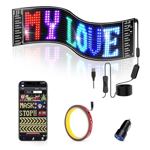 USB LEDカラーサイン スクロールメッセージボード LEDパネルカーサインディスプレイ Bluetooth アプリコントロール 折りたたみ式 フレキシブル アプリ付き 16 * 64ピクセル 家庭用 車用 店舗用 広告用 (37cm*9c 71c1486a