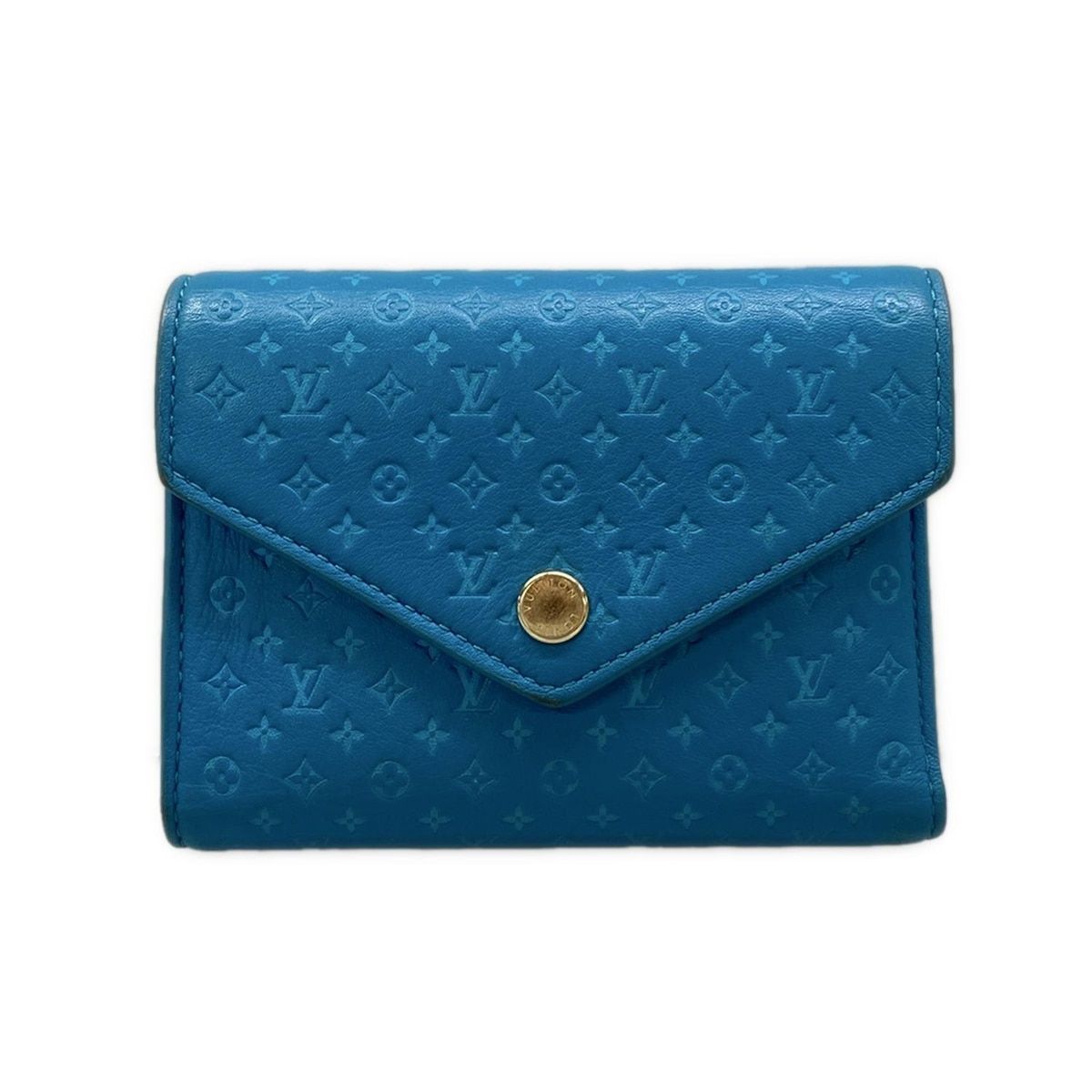 LOUIS VUITTON(ルイヴィトン) 3つ折り財布 ナノグラム ポルトフォイユヴィクトリーヌ M82314 ブルー レザー、牛革