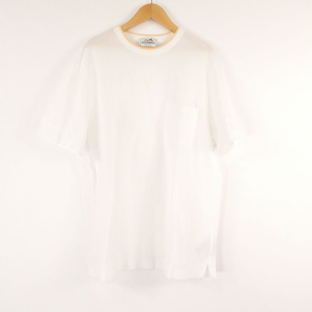 美品 HERMES エルメス 鹿の子 Tシャツ M コットン100％ 半袖 Hロゴ サドルステッチ レディース AD1988A51