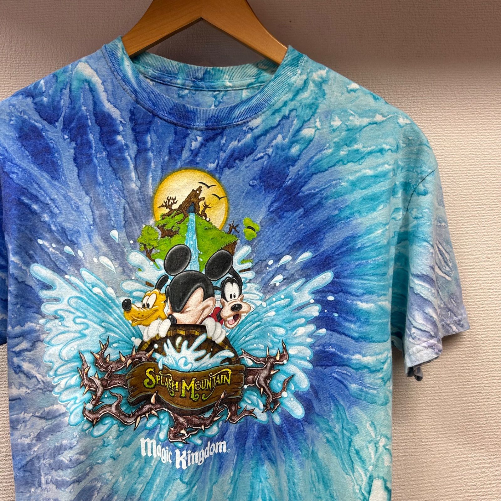 古着 M Disney ディズニー スプラッシュマウンテン Tシャツ 半袖 タイダイ 青 ブルー 水色 ミッキーマウス