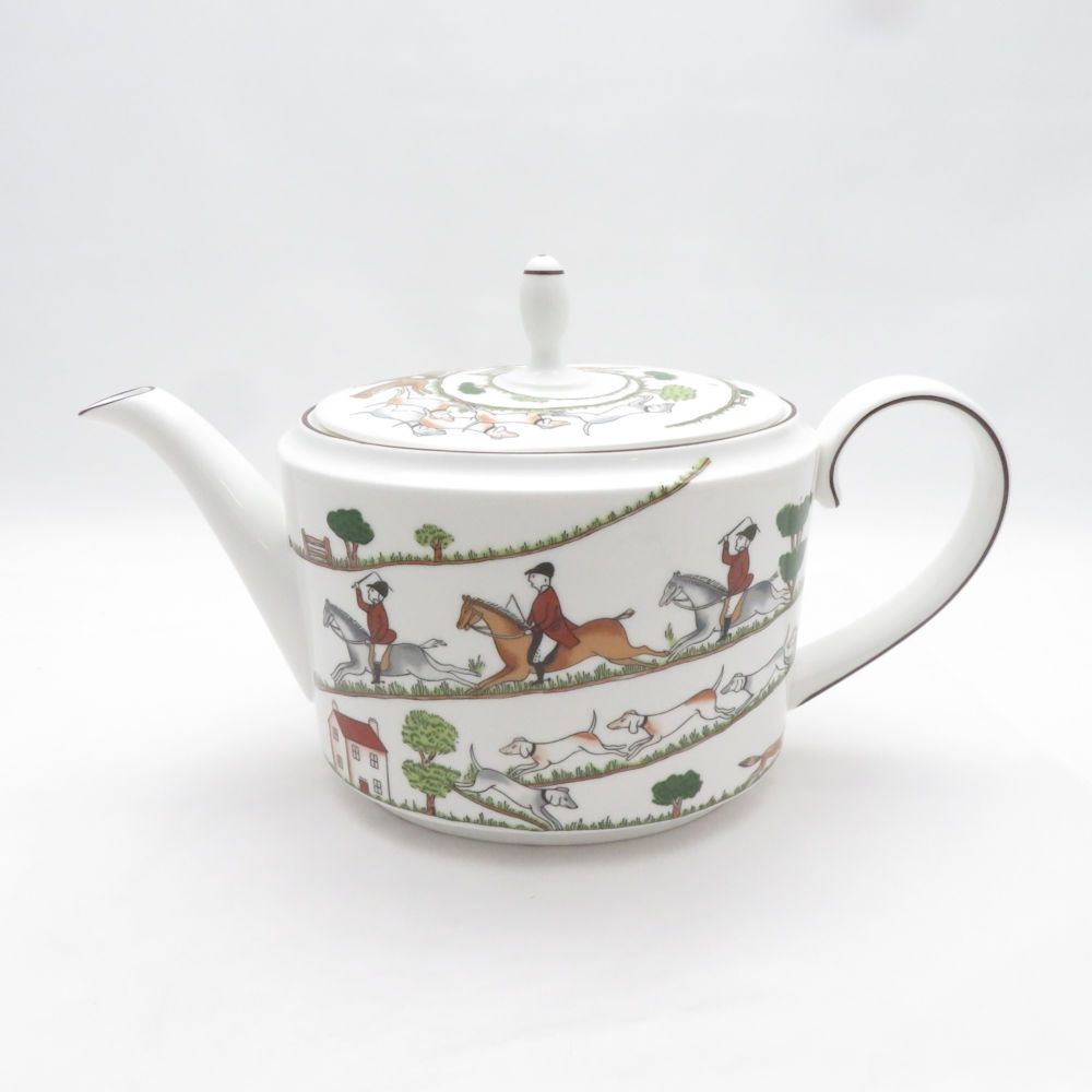 美品 WEDGWOOD ウェッジウッド ハンティングシーン ティーポット 茶器 英国 黒壺 SU14505U2