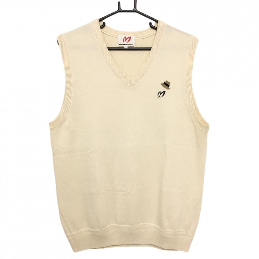 【超美品】マスターバニー ニットベスト アイボリー コットン100% 胸ロゴ刺しゅう メンズ 6(XL) ゴルフウェア MASTER BUNNY EDITION