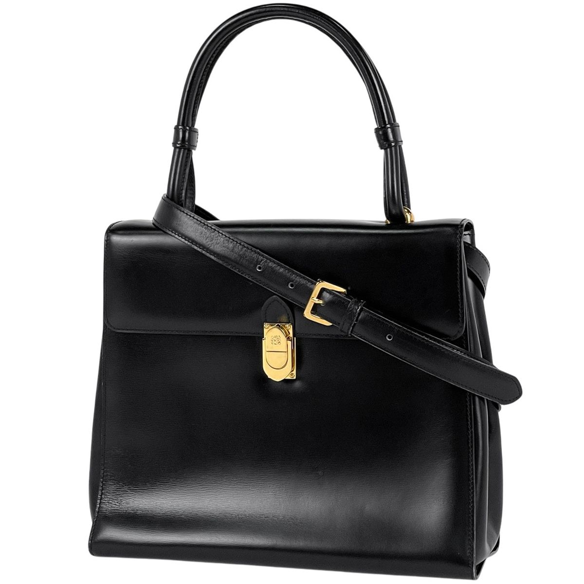 ロエベ LOEWE アナグラム ハンドバッグ 2WAY レザー ブラック レディース 【中古】