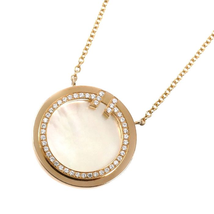 TIFFANY&Co. ティファニー K18PG ピンクゴールド T サークル ネックレス 64026801 ダイヤモンド シェル 4.4g 40.5/45.5cm レディース 中古 美品