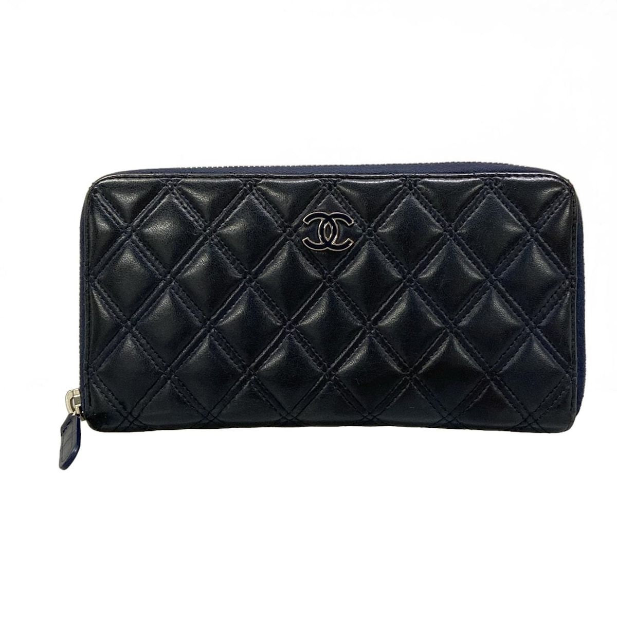 CHANEL(シャネル) 長財布 ビコローレ 黒×ネイビー シルバー金具/ココマーク/ラウンドファスナー ラムスキン