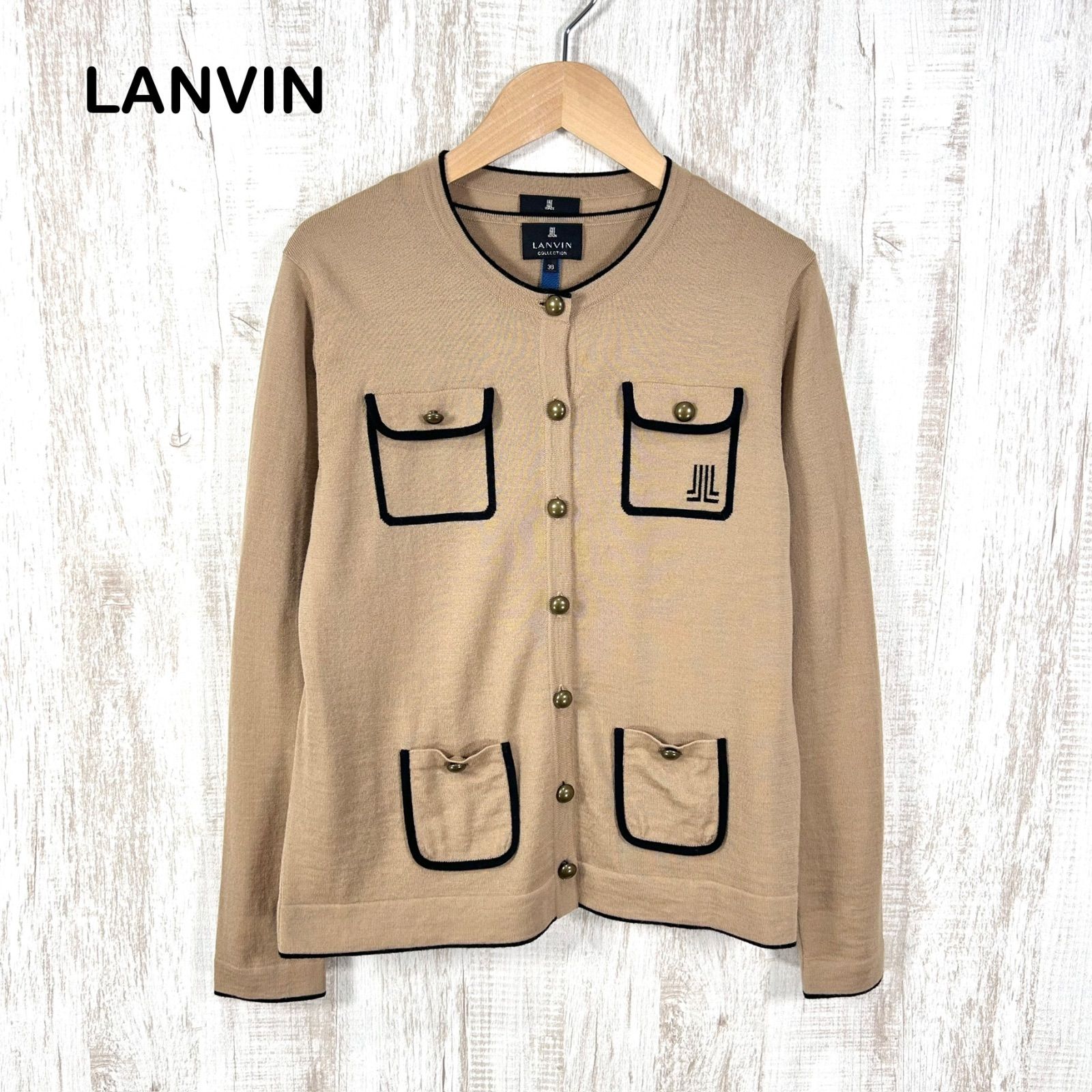 LANVIN COLLECTION ランバンコレクション ロゴ刺繡 ウール アンサンブル ブラウン ベージュ