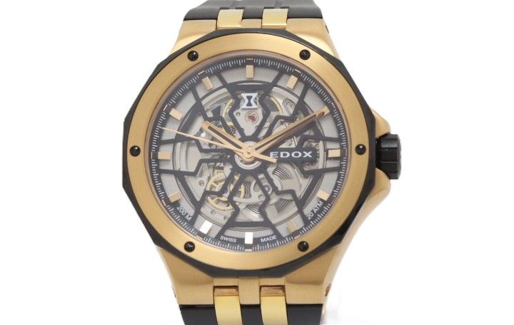 EDOX エドックス デルフィン メカノ オートマティック 85303 腕時計 ウォッチ SS ステンレススチール ラバーベルト ピンクゴールドPVD加工 自動巻き スケルトン文字盤 メンズ【中古】460 69,242円