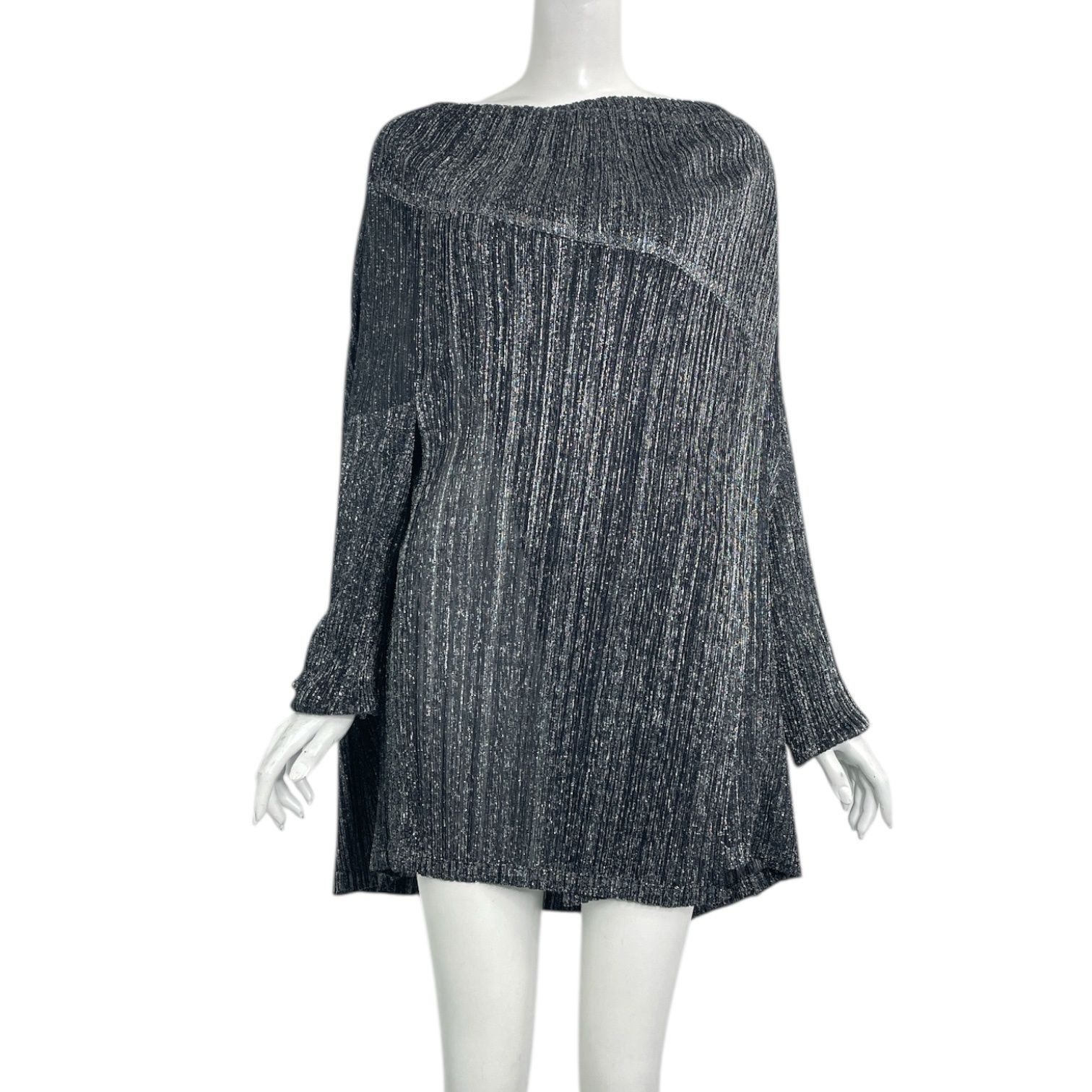 新品同様 ISSEY MIYAKE イッセイミヤケ PLEATS PLEASE プリーツプリーズ トップス カーディガン ラメ入り グレー サイズ3