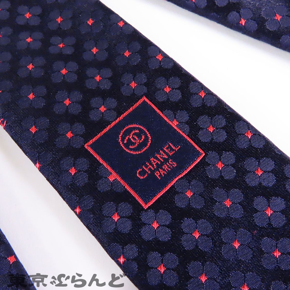 シャネル CHANEL ネクタイ ネイビーxピンク シルク ココマーク