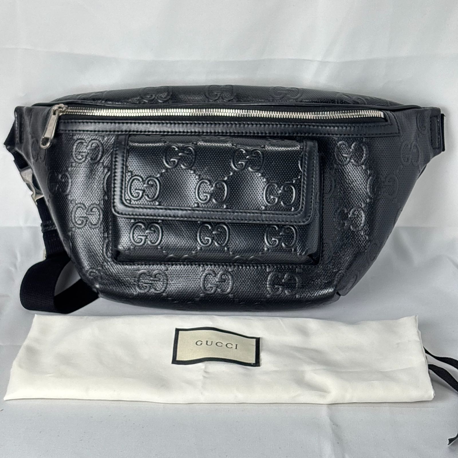 GUCCI GGエンボス 645093 レザーウエストバッグ ボディバッグ 黒 メンズ