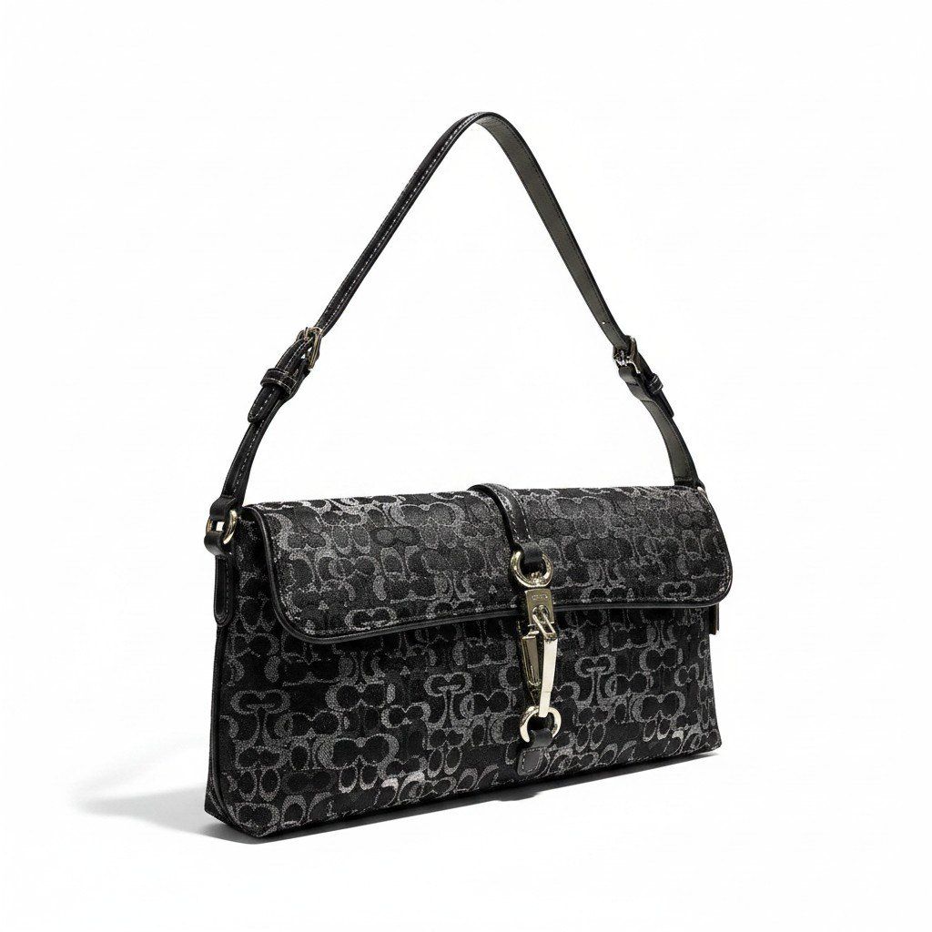 f11 《美品》 COACH コーチ シグネチャー ハンドバッグ ポーチ Signature Hand-pouch G05M / 3595 Black ブラックt18r