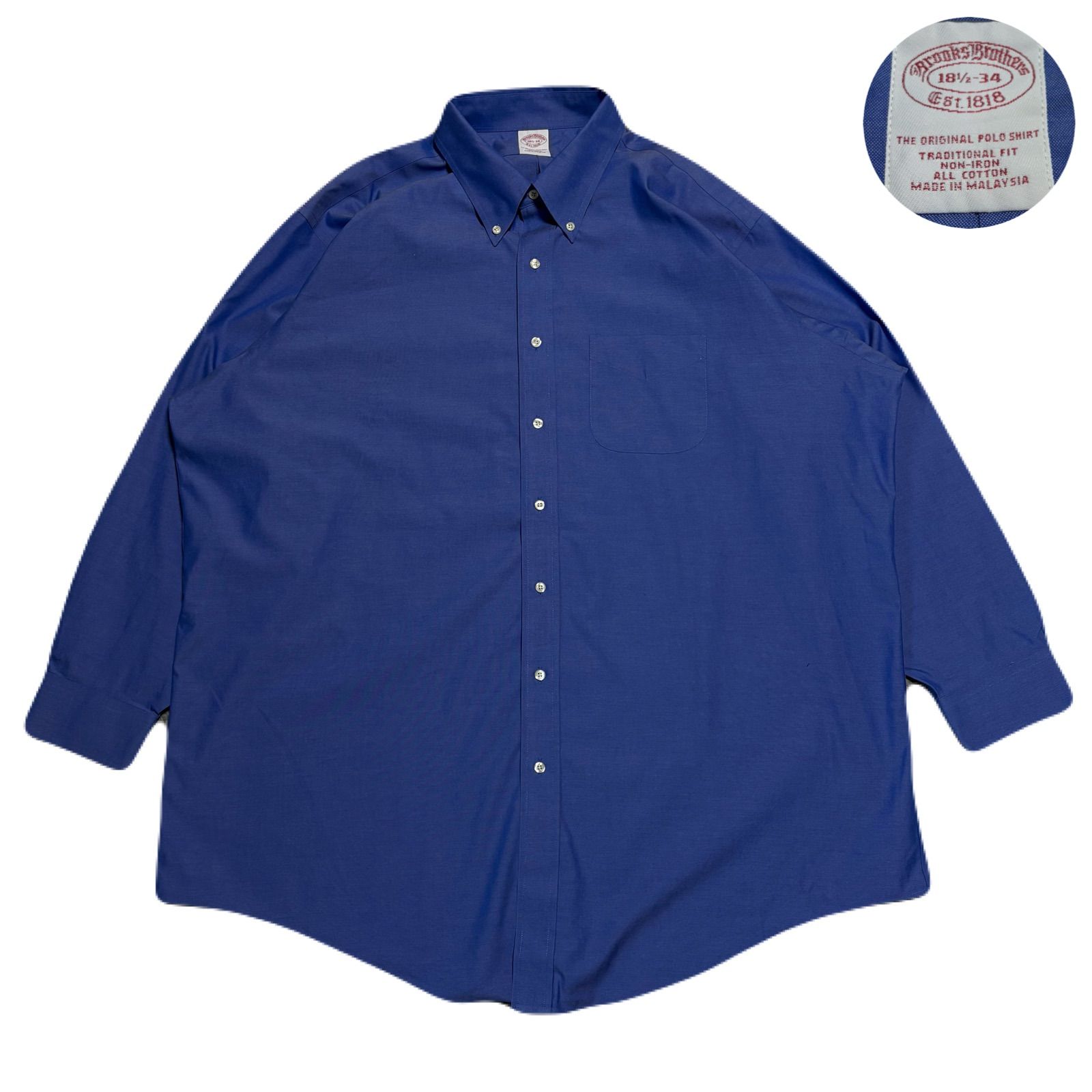 BrooksBrothers ブルックスブラザーズ BDShirt ボタンダウンシャツ Non-ironShirt ノンアイロンシャツ LongSleeve 長袖 Cotton コットン Oversized オーバーサイズ Blue ブルー 青 3XL相当