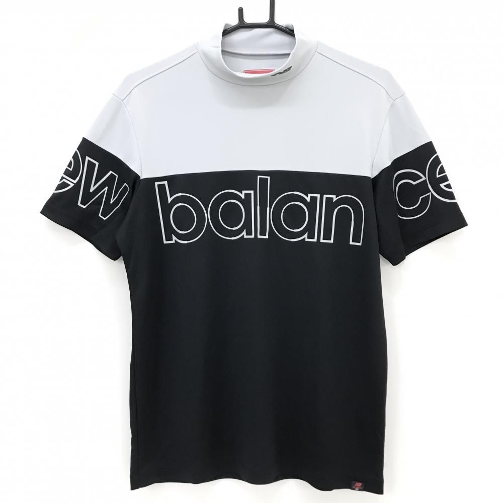 【超美品】ニューバランスゴルフ 半袖ハイネックシャツ グレー×黒 ビッグロゴ メンズ 4(M) ゴルフウェア New Balance