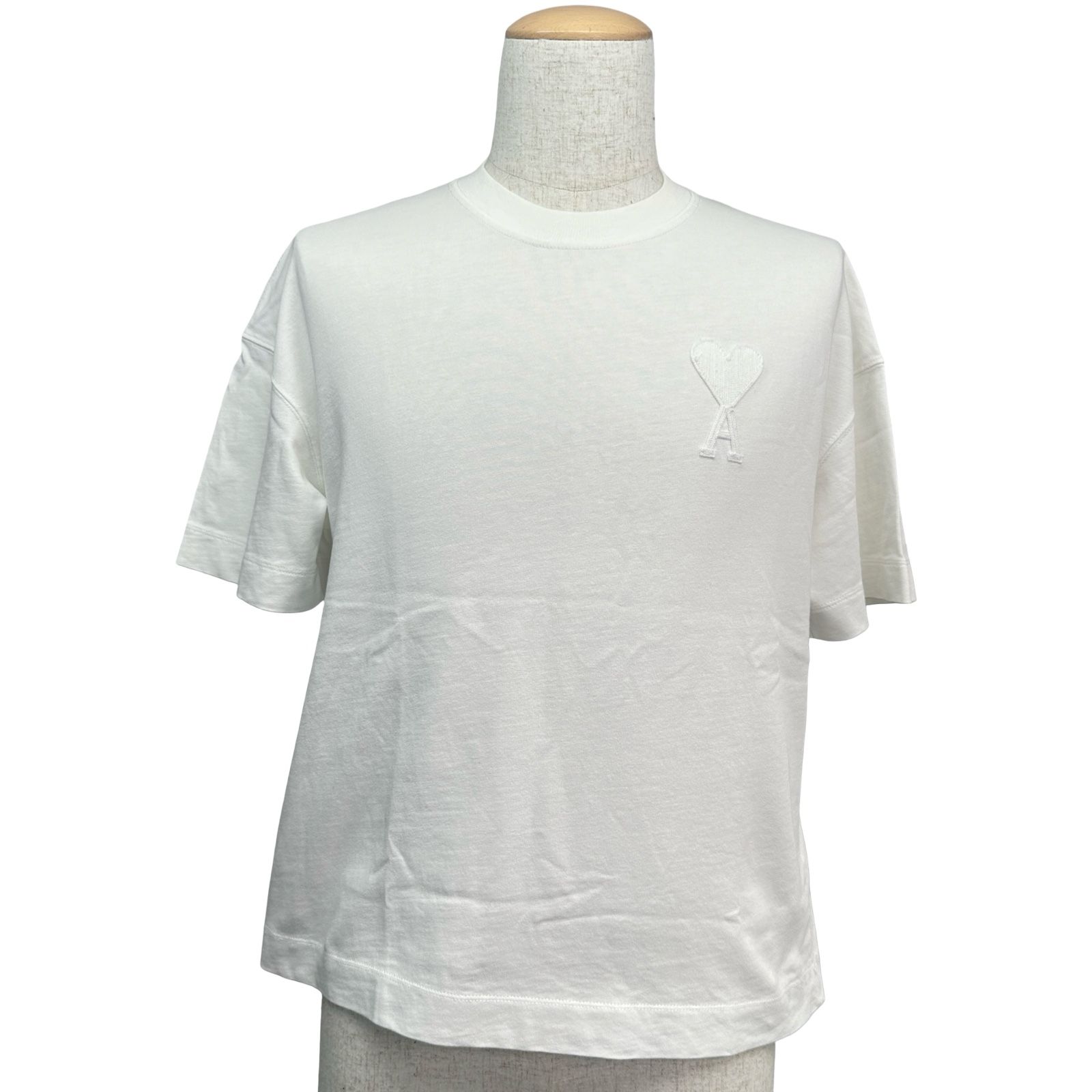 AMI PARIS ロゴ刺繡Tシャツ A21FJ128.726 ホワイト コットン メンズ