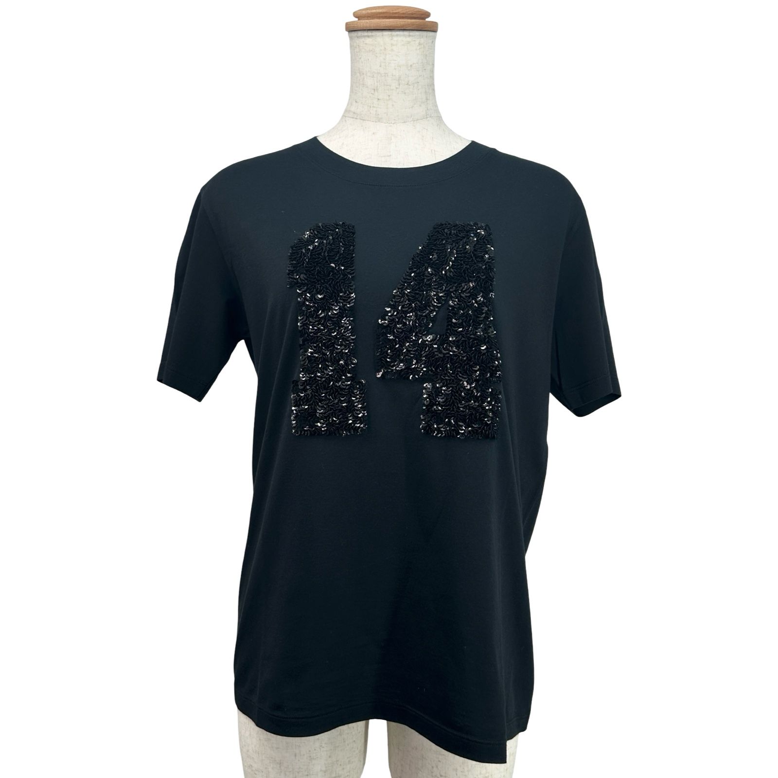 ルイ・ヴィトン LOUIS VUITTON スパンコール装飾半袖Tシャツ F5TS62JSG ブラック コットン レディース 半袖Ｔシャツ