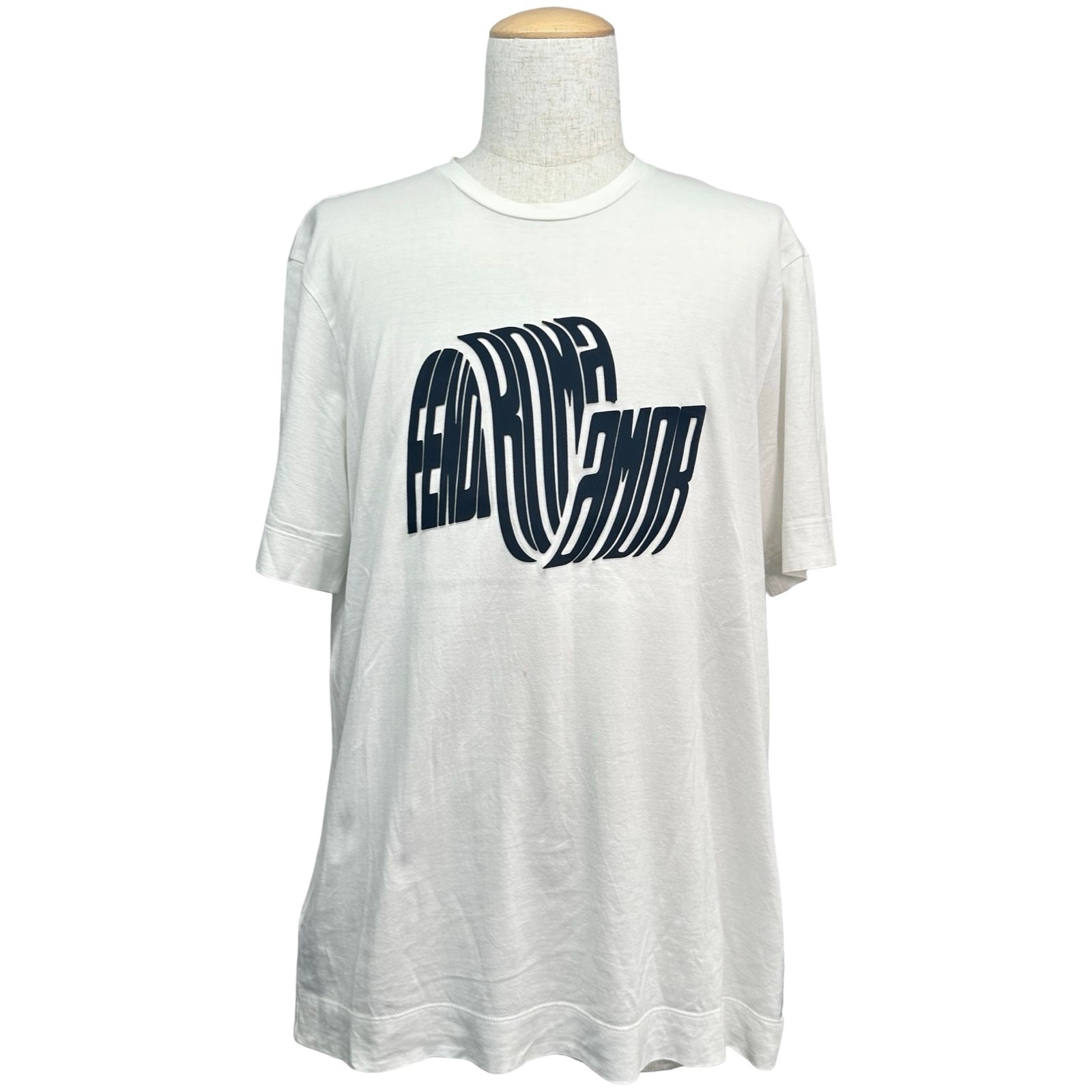 フェンディ FENDI ラバーロゴ半袖Tシャツ FY0936 ホワイト コットン メンズ 半袖Ｔシャツ