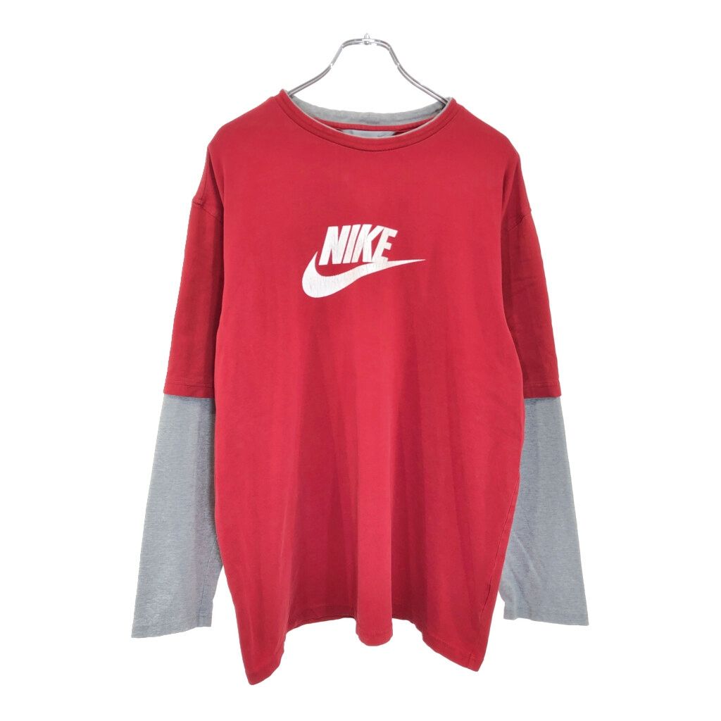 00年代 NIKE ナイキ フェイクレイヤード 長袖Ｔシャツ レッド (メンズ XL)中古 古着 V5317