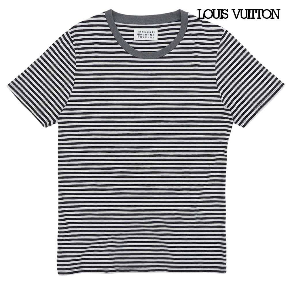 超美品 マルジェラ Maison Margiela S50GC0432 ボーダー Tシャツ 半袖 カジュアル カットソー サイズS 黒 ブラック メンズ