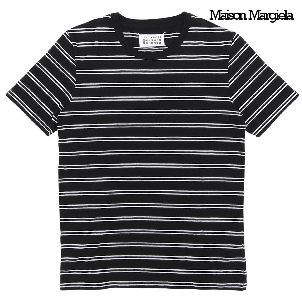超美品 マルジェラ Maison Margiela S50GC0432 ボーダー Tシャツ 半袖 カジュアル カットソー サイズS 黒 ブラック メンズ