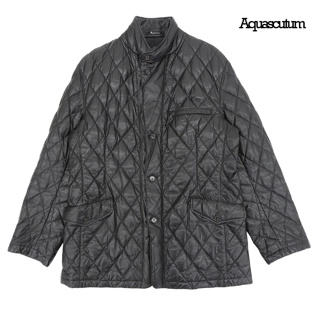 超美品 アクアスキュータム Aquascutum ラムレザー キルティング スタンドカラー ジャケット コート サイズL 黒 ブラック