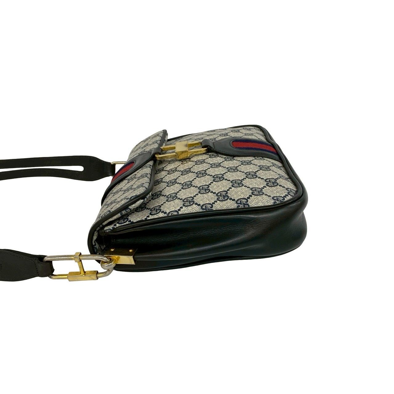 Gucci ビンテージレザーショルダーバッグ ポシェット ブラック 極 美品 GUCCI グッチ オールドグッチ ヴィンテージ シェリーライン GG