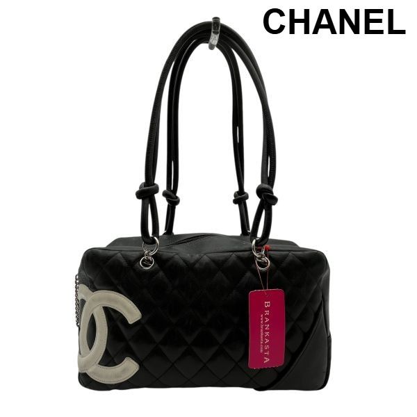 ● シャネル CHANEL ハンドバッグ 鞄 カンボンライン ボーリングバッグ ココマーク 黒 白 レザー レディース 6V617