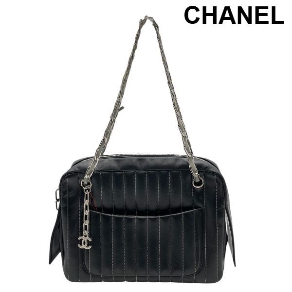 ● シャネル CHANEL チェーンショルダーバッグ 鞄 キルティング ココマーク シルバー金具 黒 ラムスキン レディース 6V618