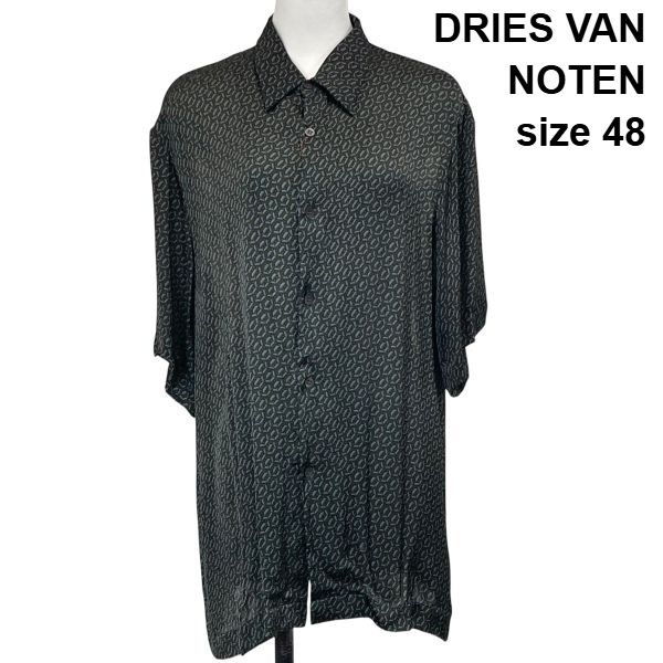 □ ドリスヴァンノッテン DRIES VAN NOTEN バックブリーチ加工 総柄シャツ 半袖 光沢感 ドレープ感 マルチカラー 48 L メンズ S6F270