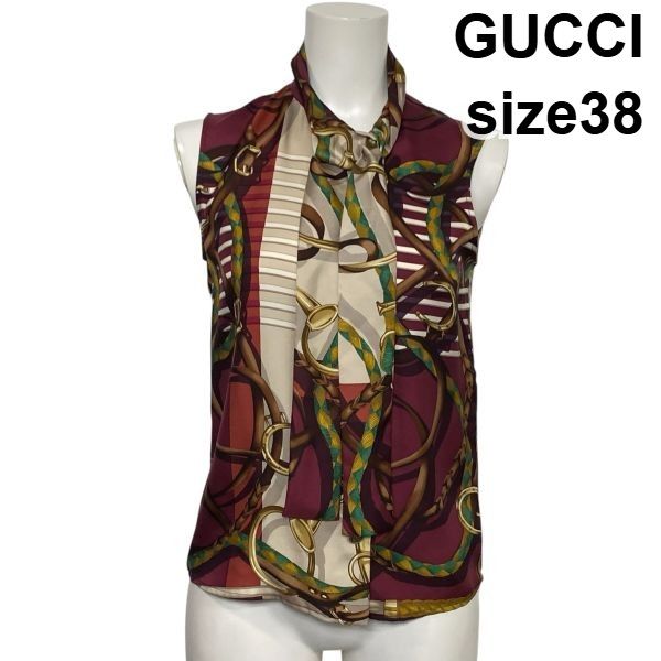 ○□ グッチ GUCCI ノースリーブブラウス シャツ ボウタイ エクイスト