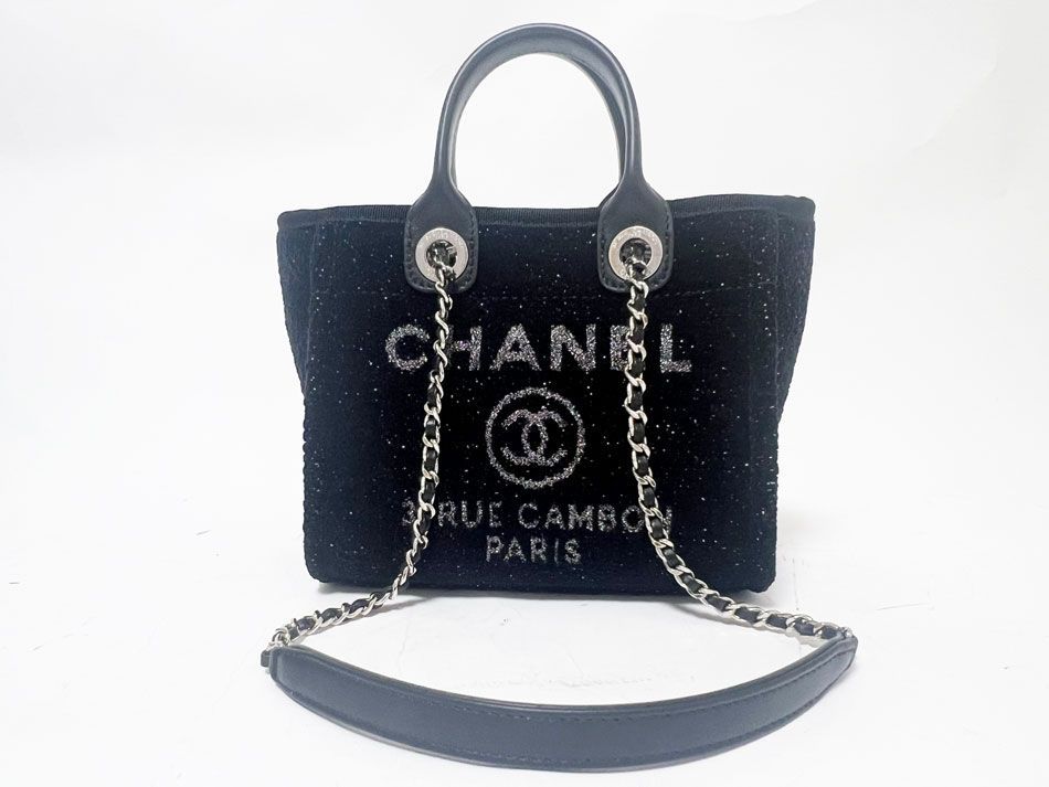 CHANEL シャネル ドーヴィル ミニ ショッピング トートバッグ ショルダーバッグ ブラック ラメ レア 超美品