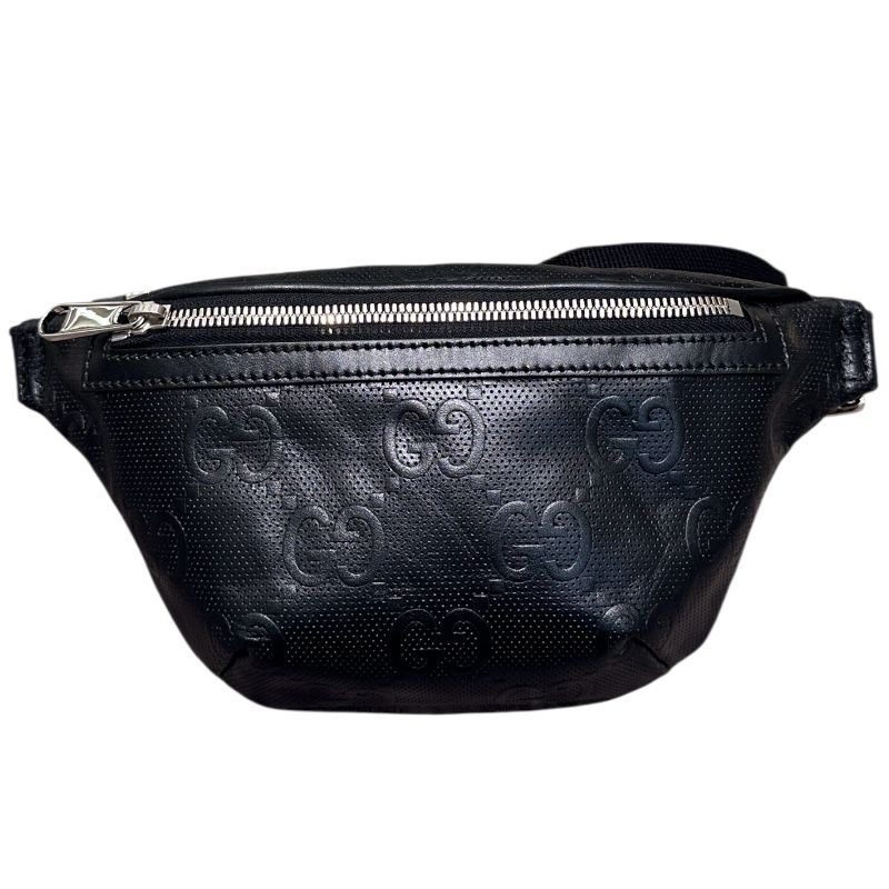 グッチ GUCCI GGエンボスベルトバッグ ブラック レザー メンズ ボディバッグ