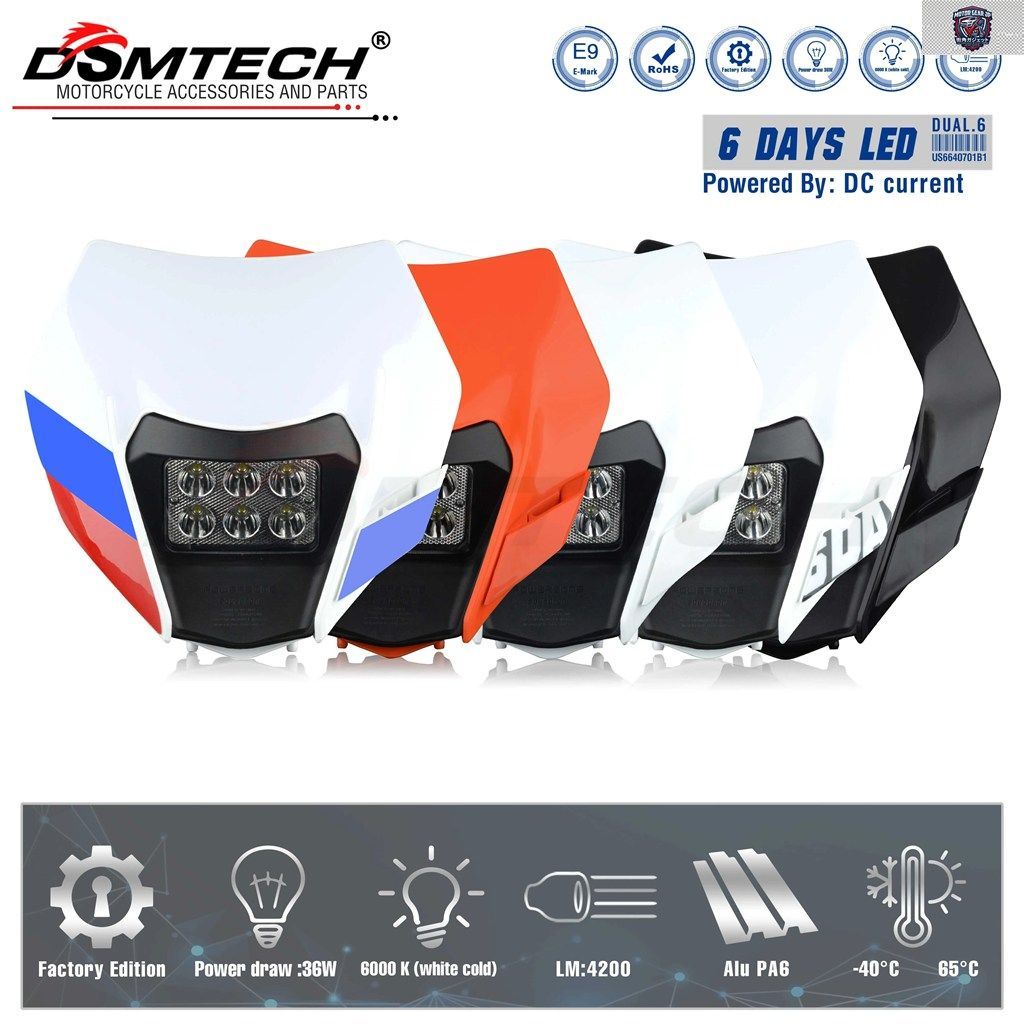 オートバイ用LEDヘッドライト、ヘッドランプ、ヘッドライト、スーパーモトフェアリング、KTM EXC SXF MX、ダートバイク、エンデューロ、6日