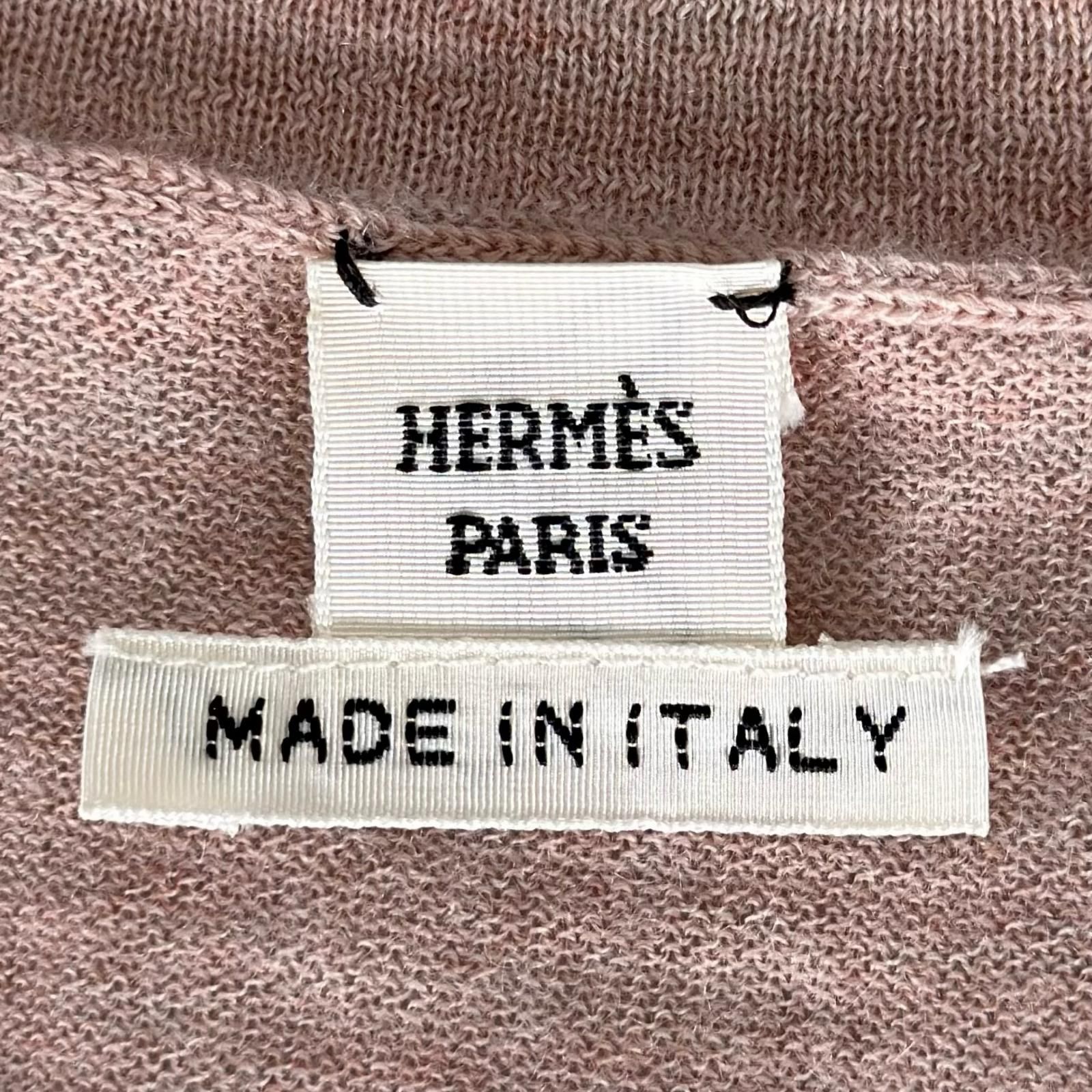 美品△HERMES エルメス カシミヤ100% Hロゴ クルーネック 半袖 ニット