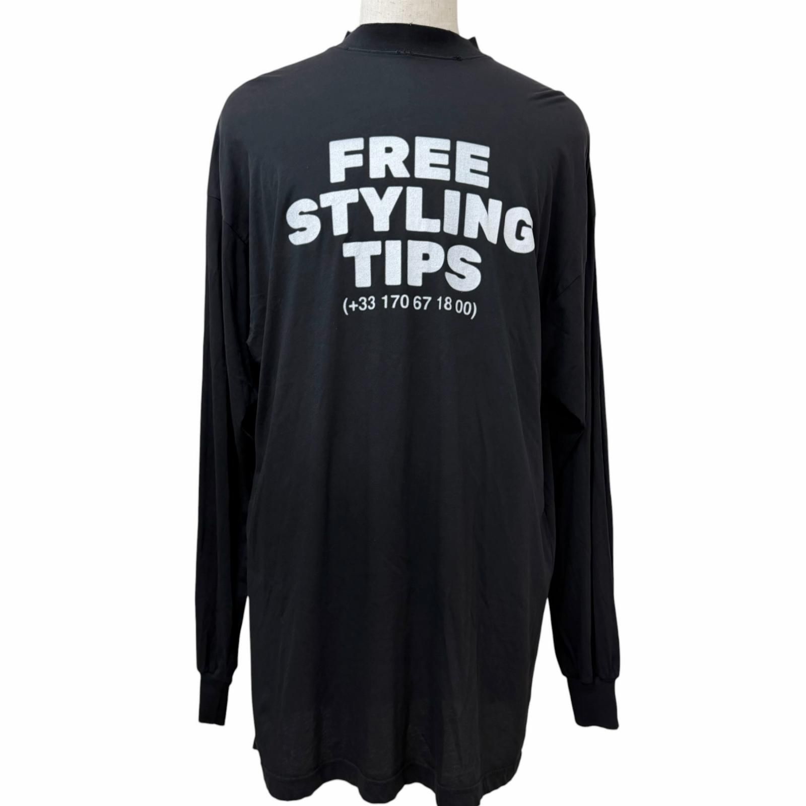 美品□BALENCIAGA バレンシアガ 23SS 739027 TOVG2 UNISEX Free Styling Tips Tee ダメージ加工 薄手 長袖 ロングスリーブＴシャツ ブラック 1 正規品 メンズ