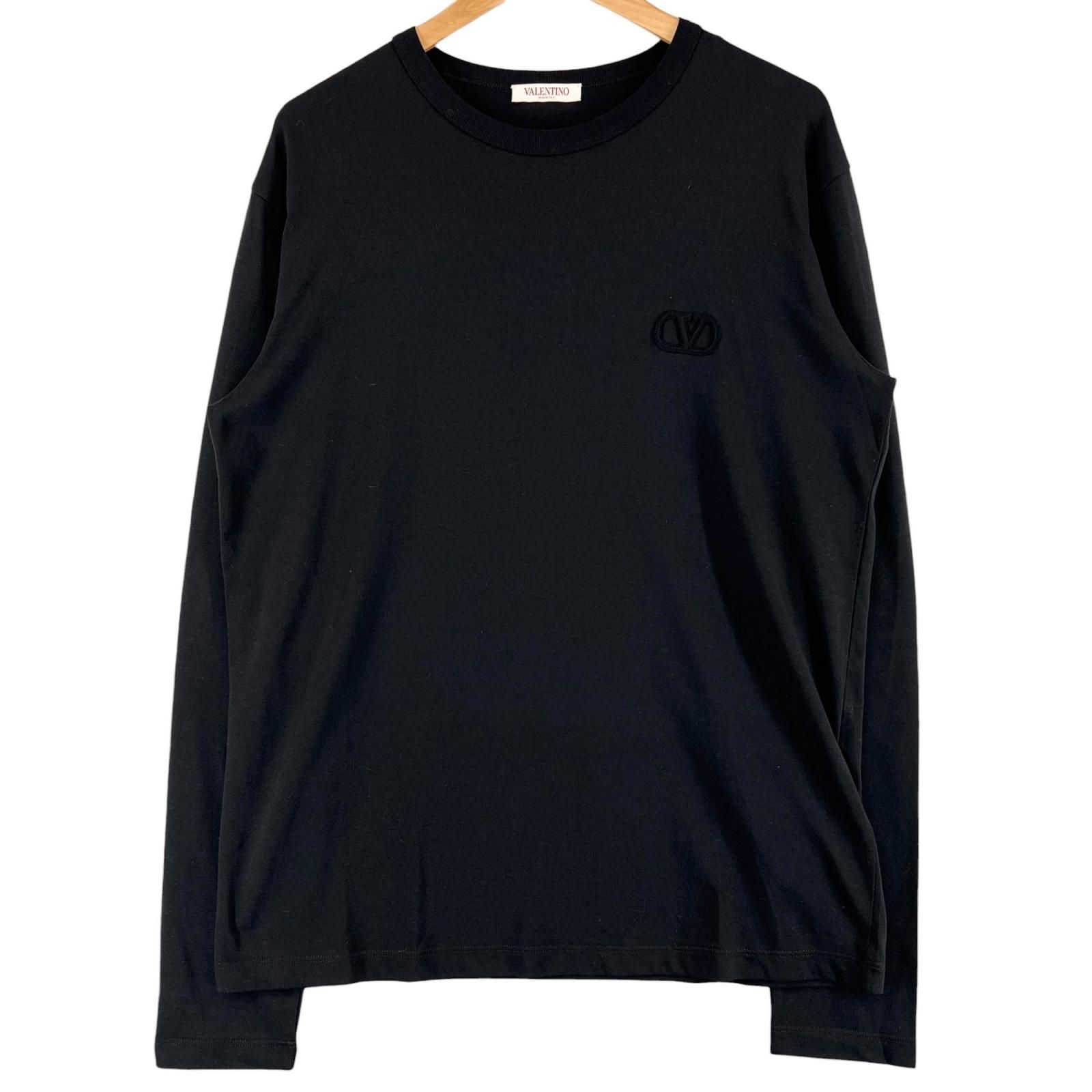 美品▲VALENTINO ヴァレンティノ 5V3MG15L9UK コットン100％ クルーネック ロング 長袖Ｔシャツ ブラック M イタリア製 正規品 メンズ