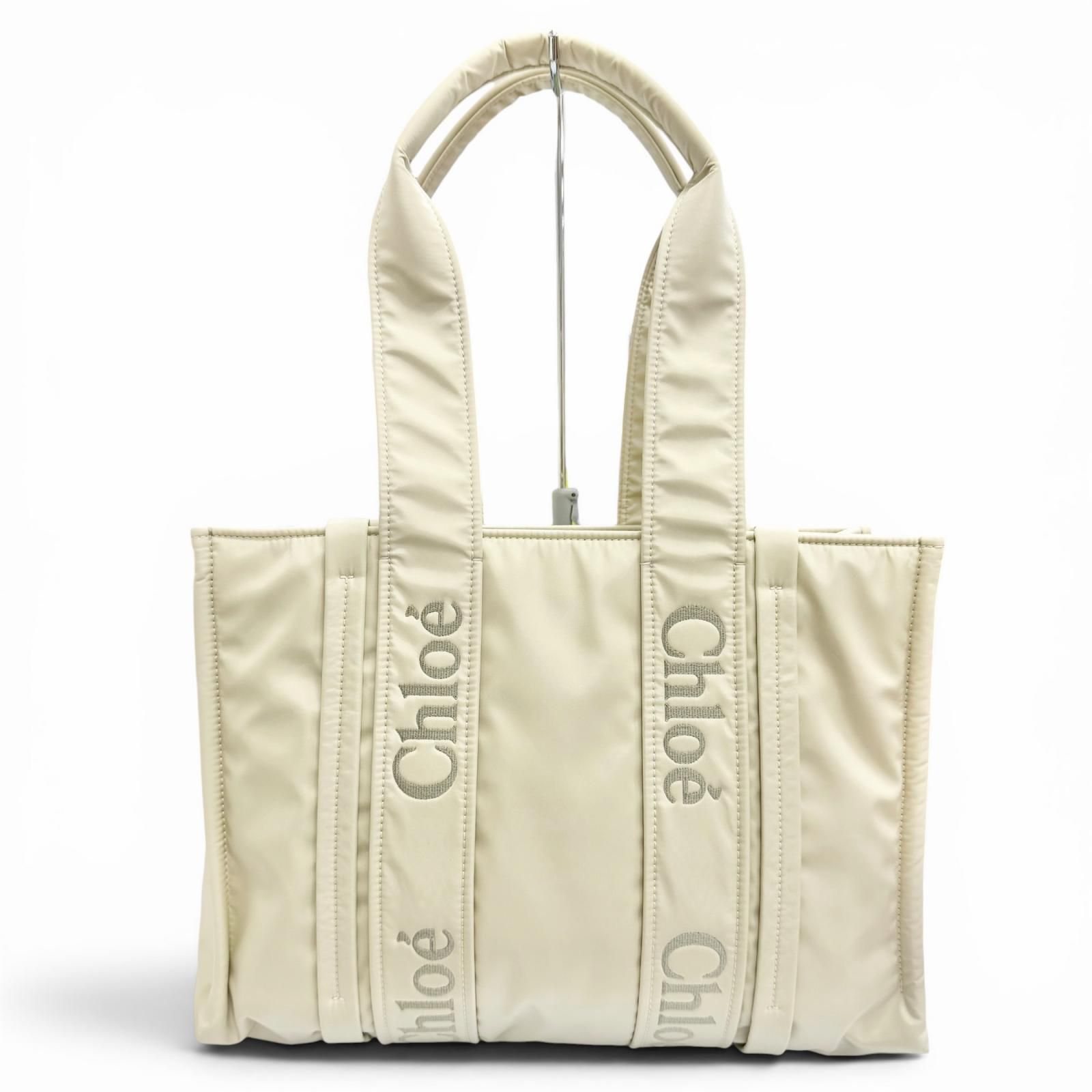 極美品△Chloe クロエ CHC23WS383L4122M WOODY ウッディ ミディアム トートバッグ ライトベージュ イタリア製 レディース 保存袋付き オススメ◎