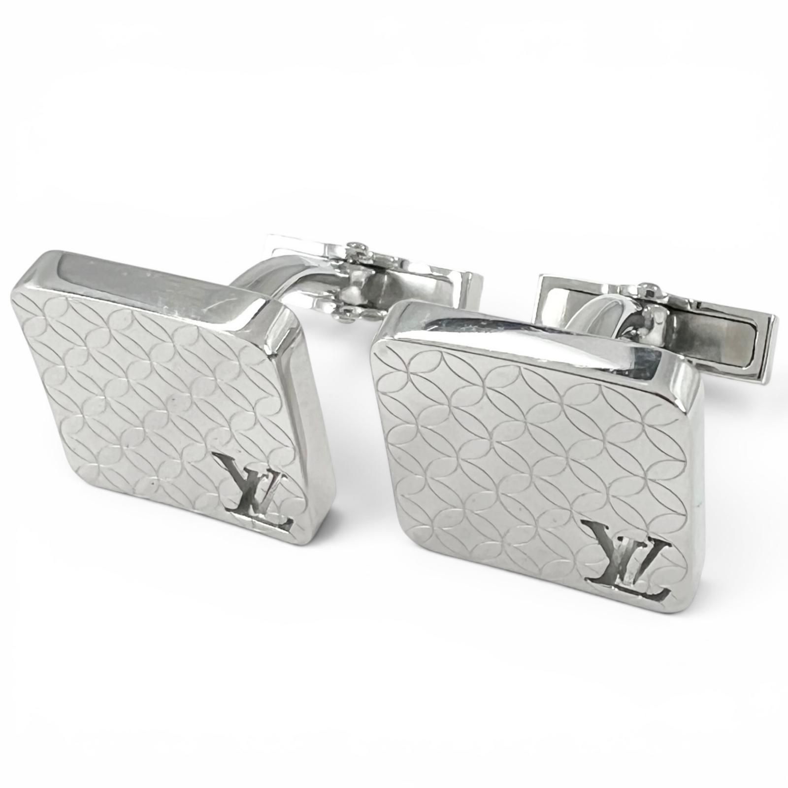 極美品▲LOUIS VUITTON ルイヴィトン M65043 ブトン ドゥ マンシェット・シャンゼリゼ カフスボタン カフリンクス シルバー フランス製 メンズ