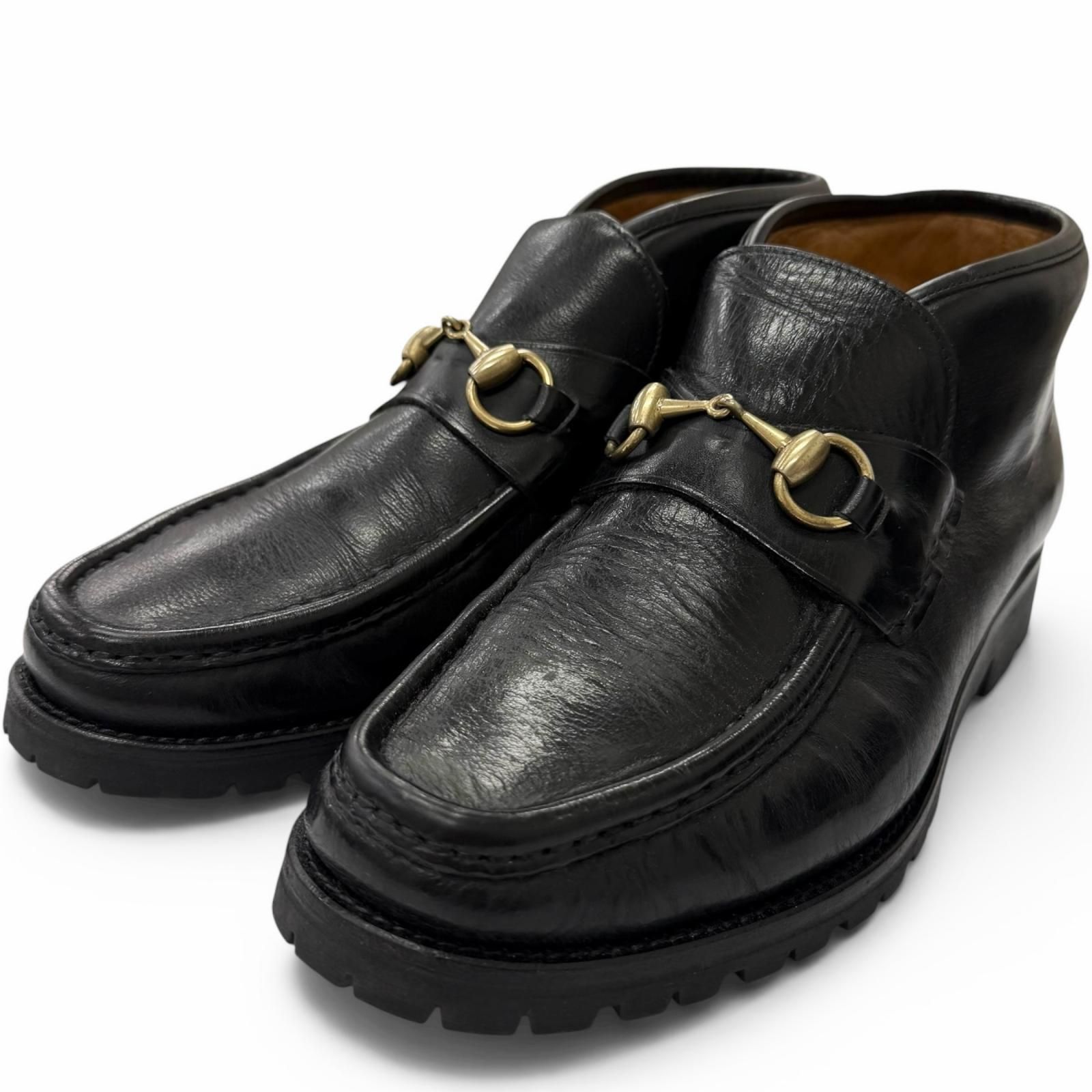 美品□GUCCI グッチ 1140067 レザー ホースビット ゴールド金具 チャッカーブーツ アンクルブーツ ブラック 41 イタリア製 メンズ オススメ◎