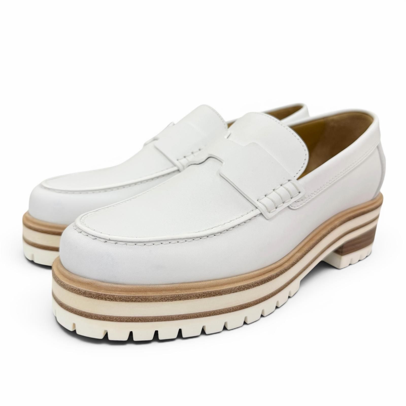 未使用品☆HERMES エルメス BR241141Z アイビー モカシン レザー ローファー ホワイト 36.5 イタリア製 レディース 箱・保存袋付き